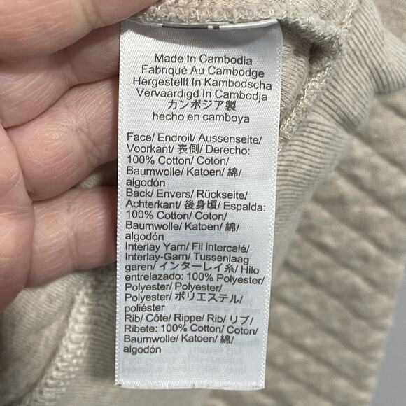 Preppy J Crew Mens Fleece Quilted Crewneck Sweatshirt Large Oatmeal Beige FLAW - Picture 5 of 7